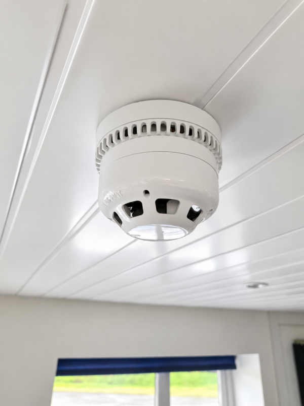 Smoke detector on modern ceiling