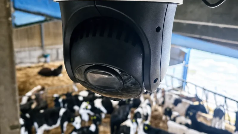 Hikvision CCTV camera installed at a cattle farm.